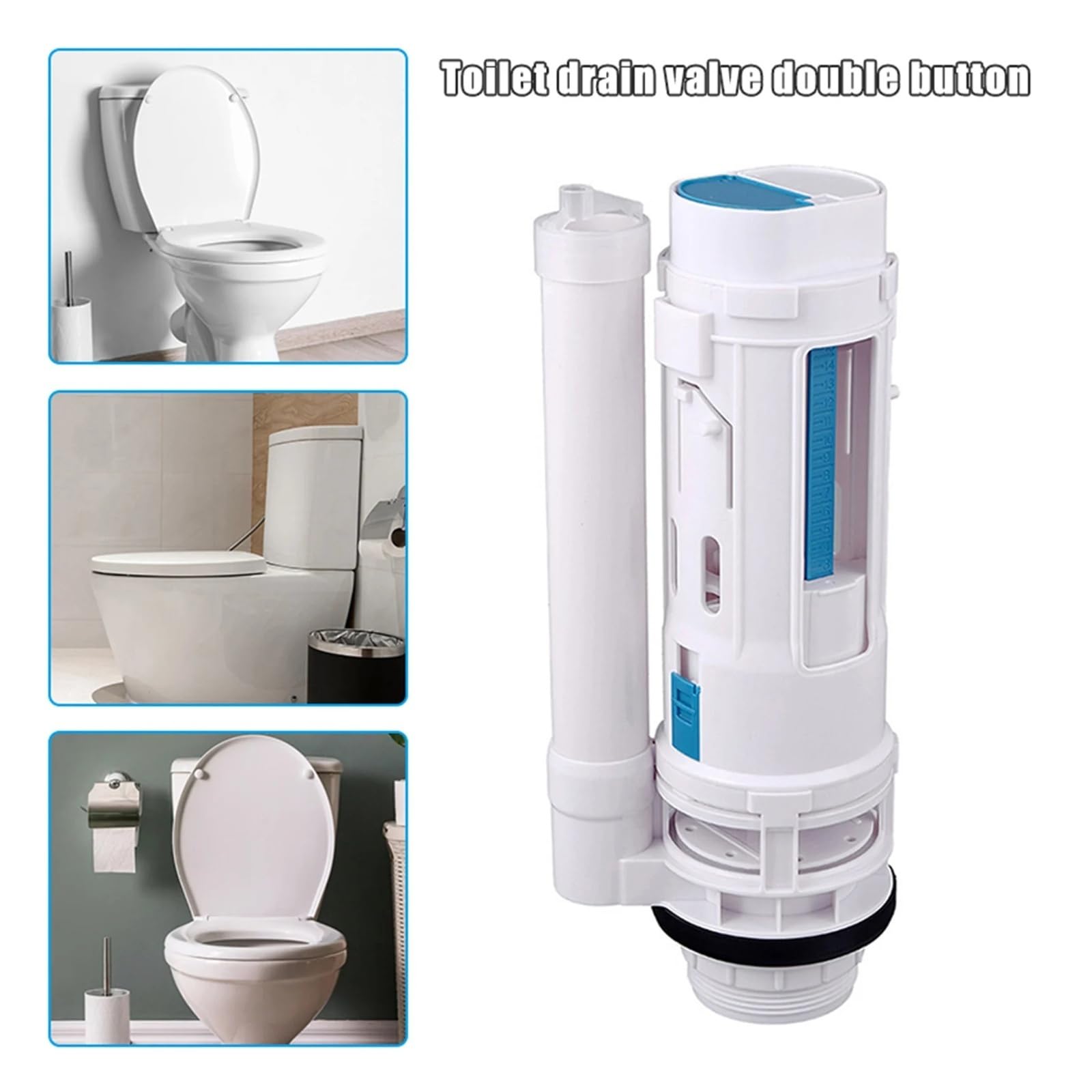 Fluxómetro manual para inodoro Válvula De Doble Descarga For Inodoro Lateral Conectado, Fácil Usar, Con Botón Pulsador Dividido Y Tanque Agua. Accesorios(21cm)