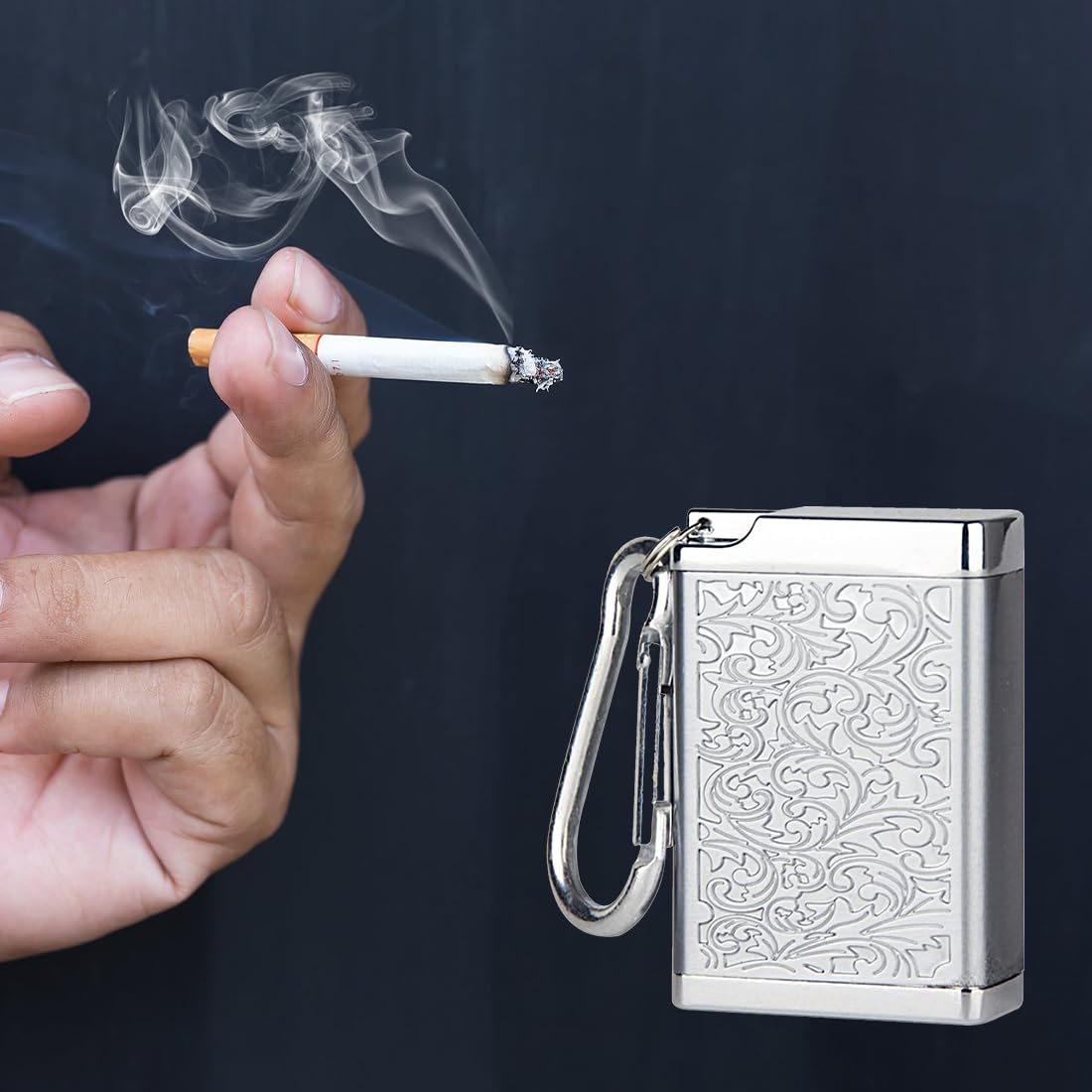 2 posacenere per sigarette, mini posacenere in metallo, con coperchio, per viaggi, piccolo, inodore, portatile, con portasigarette, per campeggio, ufficio, bianco
