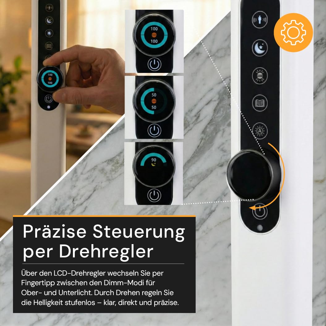 Büro Stehleuchte LED Up/Down mit Licht- & Bewegungssensor - Stehlampe in Weiß dimmbar - Deckenfluter Büro 150W 11000lm, 4000K Neutralweiß, UGR<16 blendarm, CRI 98, Touch LCD-Drehregler