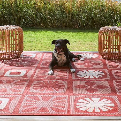 Gertmenian Indoor/Outdoor Kona Coast by Reyn Spooner Rug - 9x13 Extra Large, Stain & UV Resistant, Ideal for Deck, Patio, Poolside Rooms - Hawaii Abstract Tile, Red, 46666