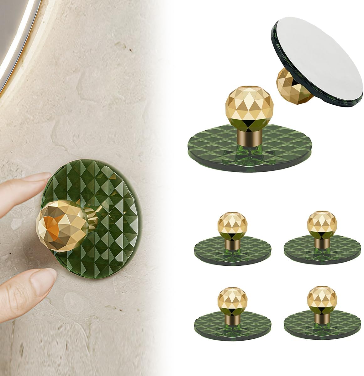 6 Pack Self-Adhesive Knobs for Cabinets Acrylic Diamond Shaped Mirror Doors Knobs Plastic Self-Stick Handle Pull for Cupboard Glass Cases Sliding Doors Drill Free Drawer Knobs (B, Clear)