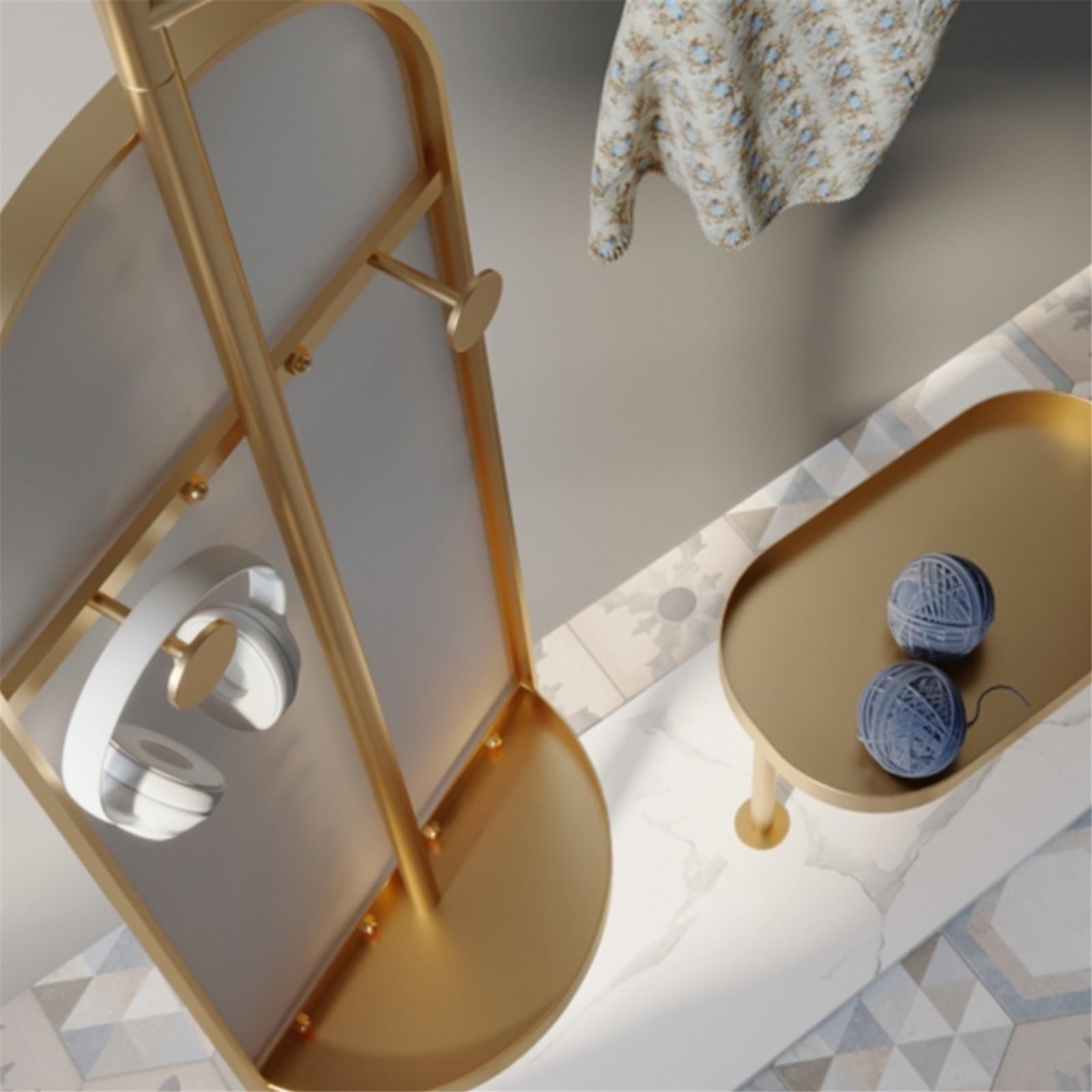Freistehend Luxuriöser Marmor-Garderobenständer, Ganzkörperspiegel, multifunktionaler minimalistischer Standspiegel