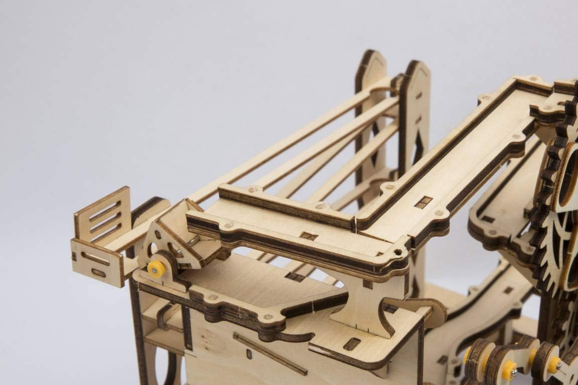 Close-up of the marble track on the Robotime Marble Run Lift Coaster