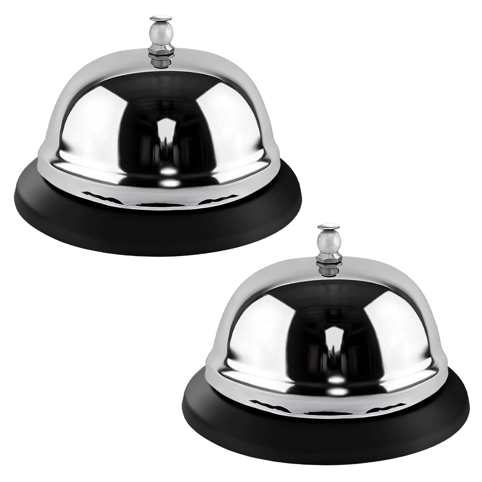 Call Bell for Desk - 2 Pack 3.3 Inch Service Bell, Gleaming Silver Anti-Rust Metal Construction for Hotel Counter/Office Reception, School Restaurant Hospital Warehouse Use