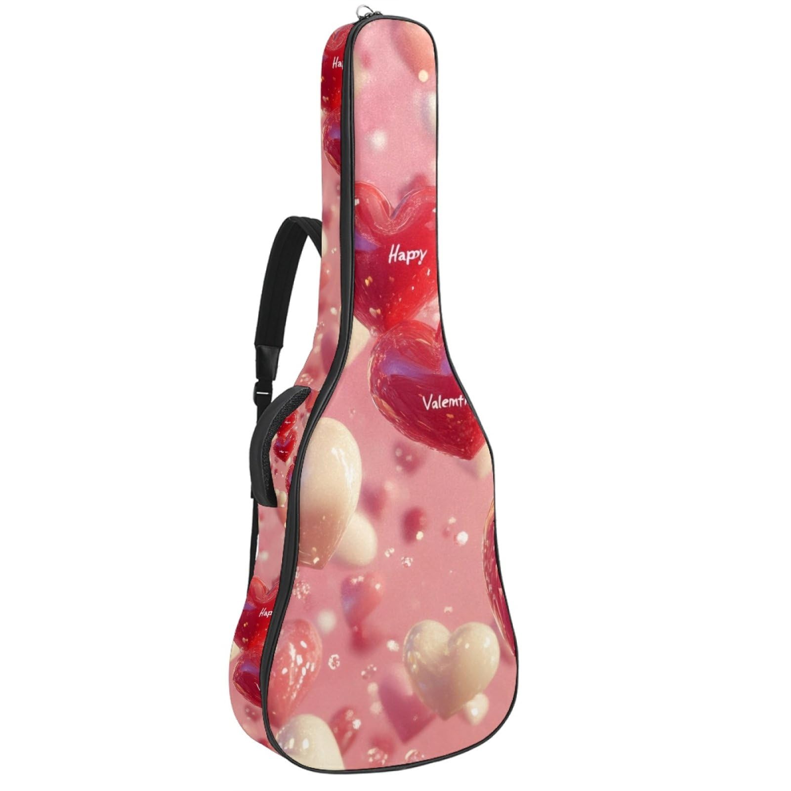43 Zoll Akustikgitarre Softcase mit Rucksackgurt und 2 Taschen Valentinstag Liebe, keine Polsterung Rucksack Wasserdicht Oxford Tuch Bassgitarre Gigbag für Konzertgitarre, mehrfarbig,