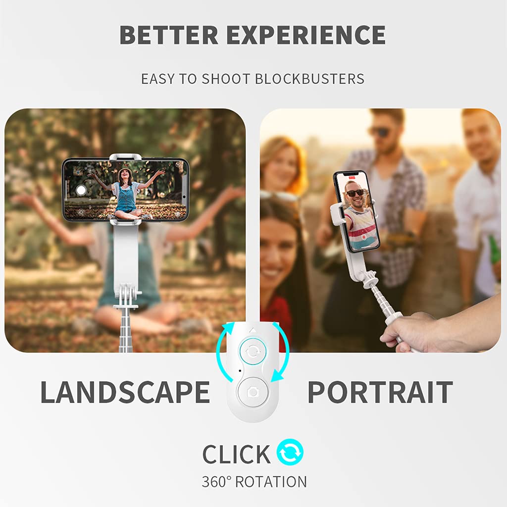 Stabilisateur de cardan Portable pour Smartphone avec Perche à Selfie Extensible et trépied, stabilisateur de cardan pour Smartphone à Rotation Automatique à 360 ° avec trépied de poignée