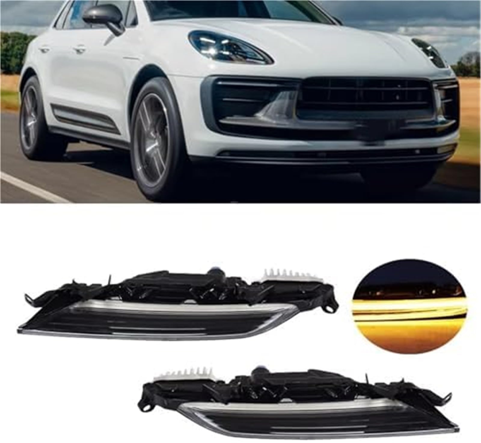 Tylne światło przeciwmgielne, dla Porsche, dla Macan, 95B 2022 2023 2024 przedni zderzak samochodowy dla jazdy dziennej 95B953041B Lampka odblaskowa ostrzegawcza zderzaka(BLACK Left)