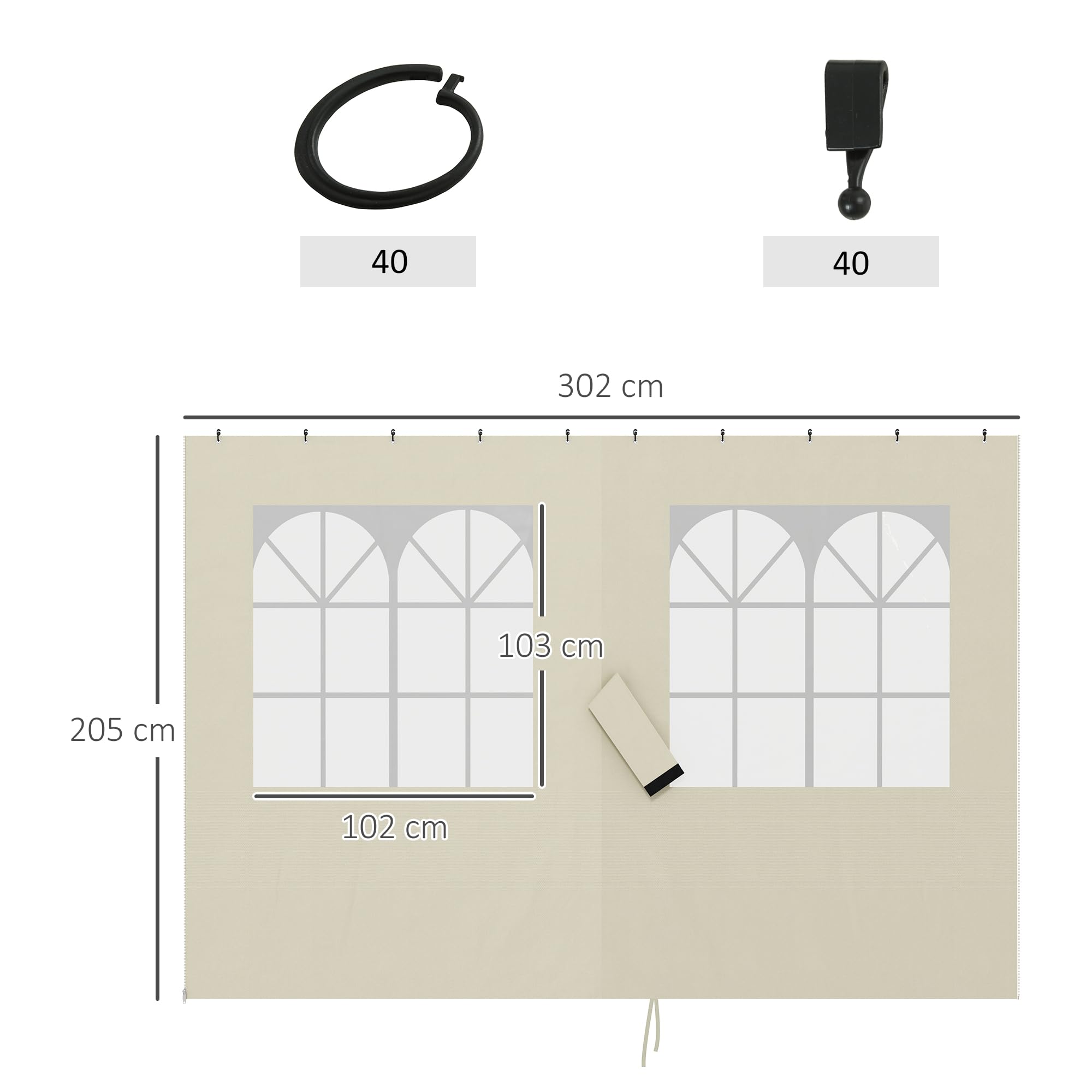 Outsunny Mur Latéral 4 Pièces pour Pavillon 3x3m 302x205cm Blanc Crème