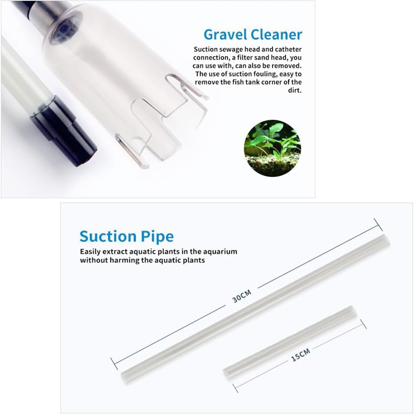 Nettoyeur de gravier d'aquarium, changeur d'eau à pression manuelle avec bouton de compression d'air, siphon d'aquarium, kit de nettoyage du sable avec tuyau pour un entretien facile