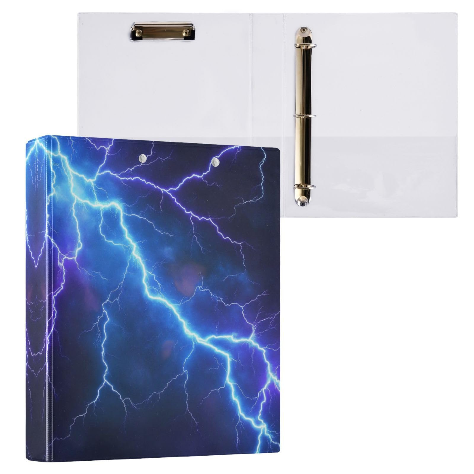 Caikeny 3 Ring Binder Starry Blue Lighting 1.5 Inch Binders Round Ring Clipboard with 2 Pockets for Office Supplies