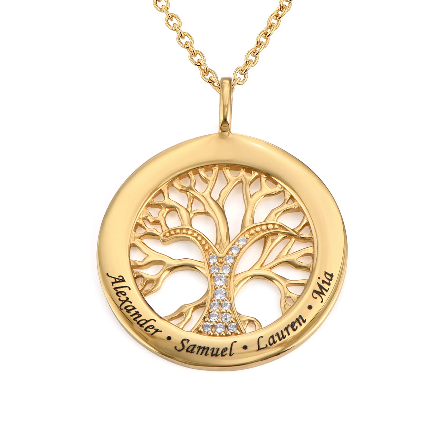 MYKA Collier Arbre de Vie avec Zircon Cubique en Argent 925 ou Plaqué Or - Sur Mesure Gravé Cadeau De Noël Pour Elle - Personnalisé Bijoux Cadeau Pour Femme, Elle, Maman