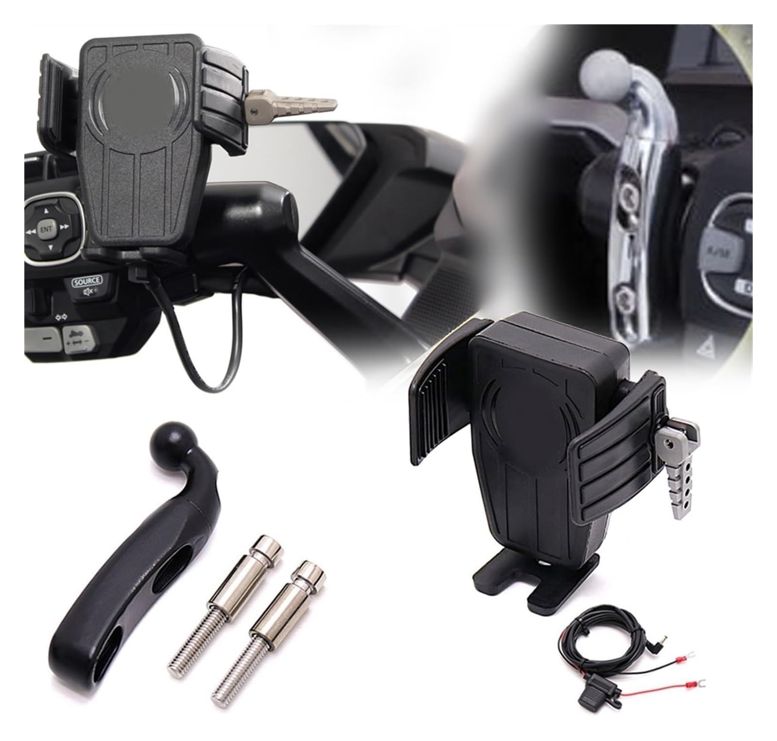 Support De Navigation GPS Moto pour H&Arley pour Davidson pour Electra pour Glide pour Standard FLHT I 2003-2006 Support De Téléphone GPS Support De Navigation À Chargement sans Fil(A+C)