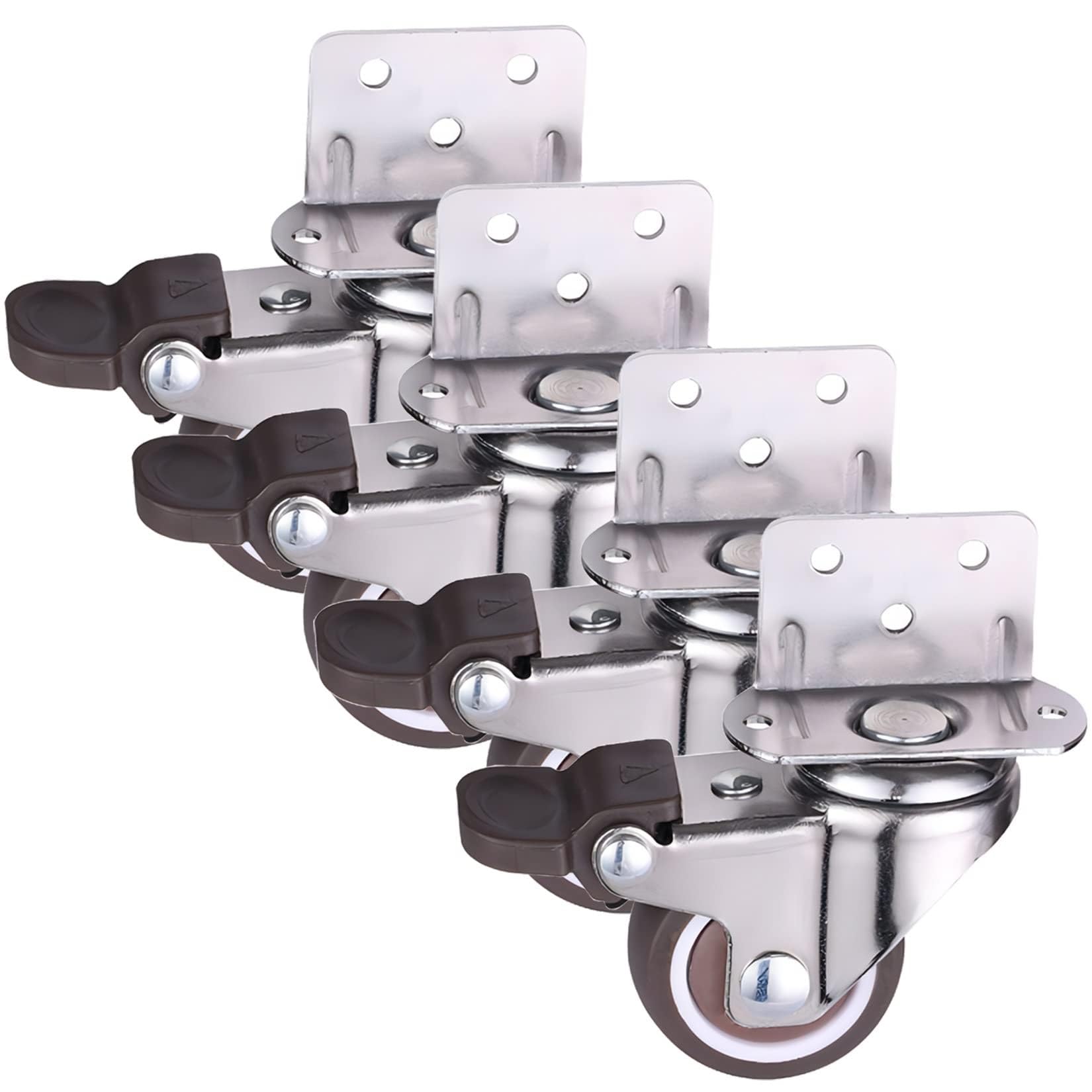 ZGUOUZANTYE Furniture Replacement Casters 1in 1.25in .5in 2in L-Shape Side Mount Plate Silent Shock Absorption TPE Rubber Castors with Brakes 4 Pack(Brake*4,1.5in/38mm)