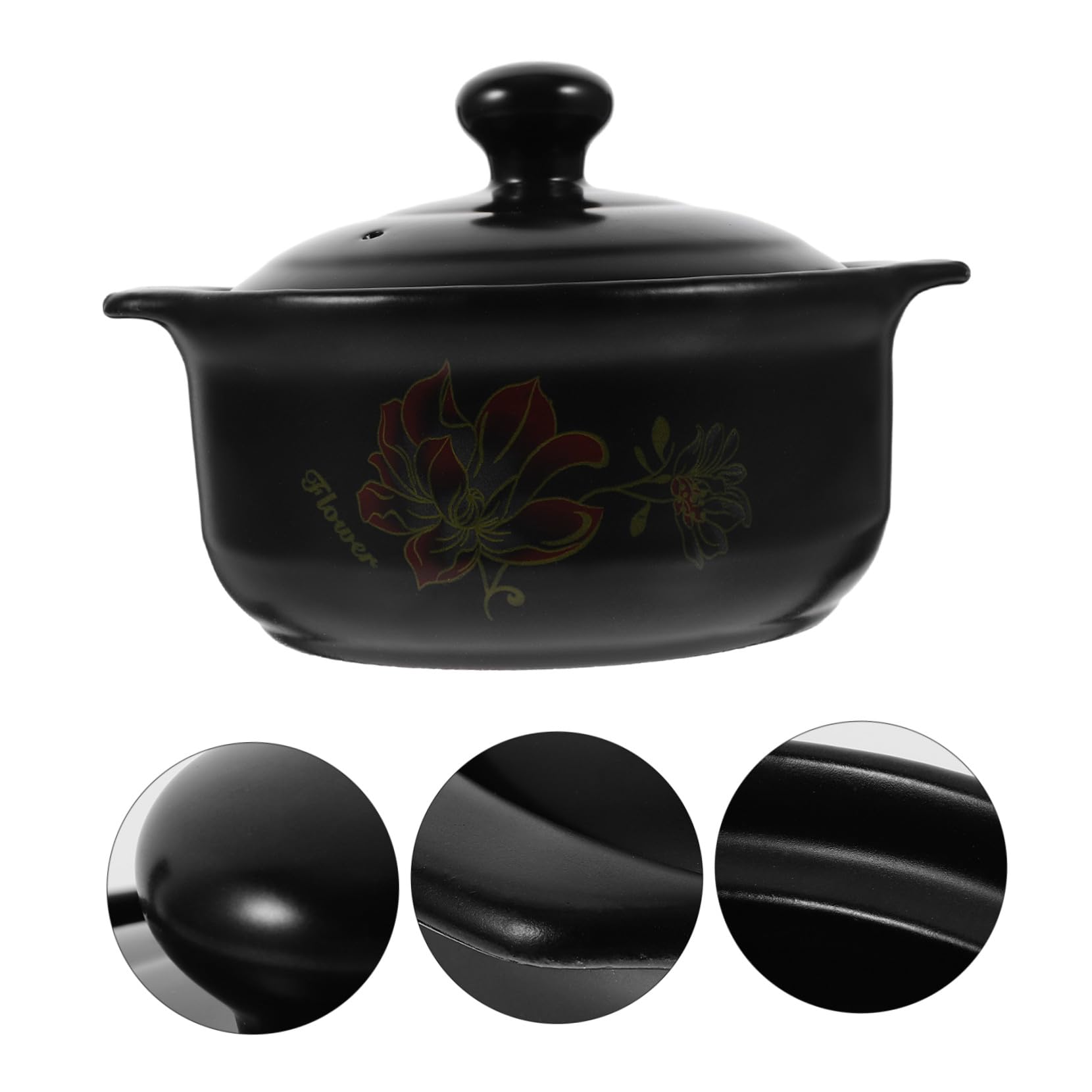 Casseruola in Ceramica da 1600ml Nera Coperchio per Cucina