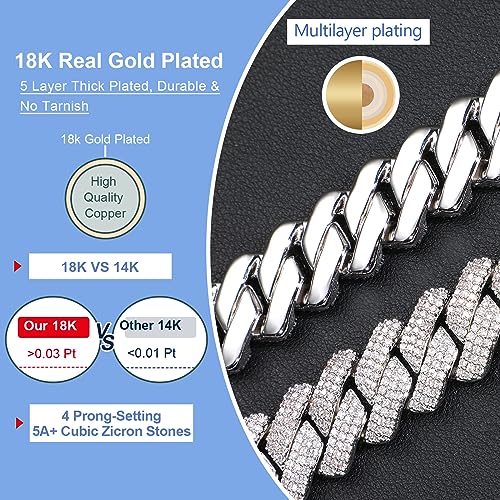 20MM Cuban Link Chain for Men Iced Out Miami Cuban Necklace 18k Gold Plated 5A+ Zicron 10MM/12MM/14MM/20MM Iced Out Chain Gold/Silver Bling Luxury Hip Hop Jewelry For Women Men4
