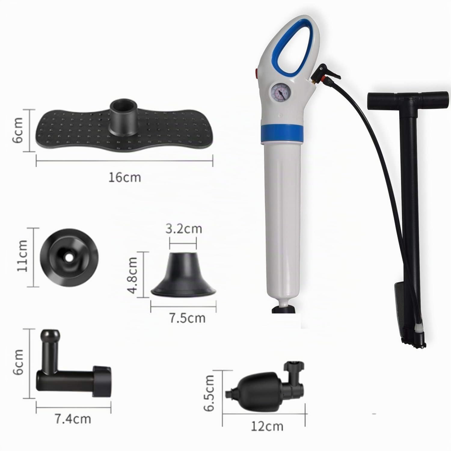 Meiyijia Desatascador de Tuberias para Fregadero,Desatascador de Drenaje Professional con Presión de Aire Potente,con 4 Ventosa, Toilet Plunger,Bañera, Ducha, Lavabo,Gris (División)