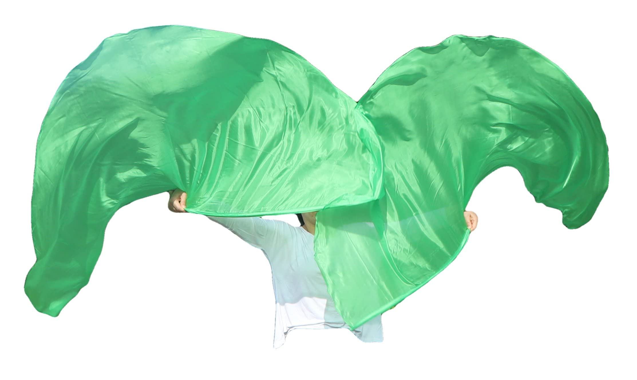 Winged Sirenny Pair 180cm Silk Dance Angel Wings, Lightweight Flow Props for Belly Dance Performances & Events, 70”Half Circle Sheer Silk with Portable Flexible Pole (green) — image 1
