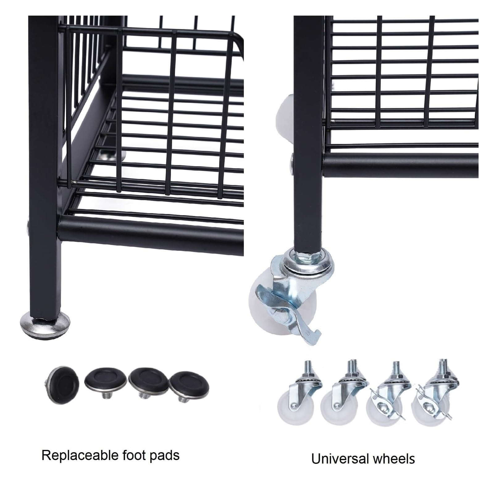 Espositore a 4 ripiani per caramelle, snack, con ruote, in metallo, per cucina, bagno, soggiorno, ufficio, garage, nero (50 x 27 x 140 cm
