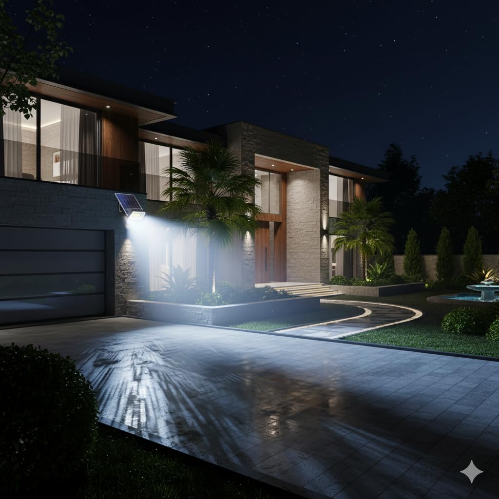 Faro LED Esterno con Pannello Solare 500W Faretto Solare Crepuscolare E Sensore Di Movimento IP66