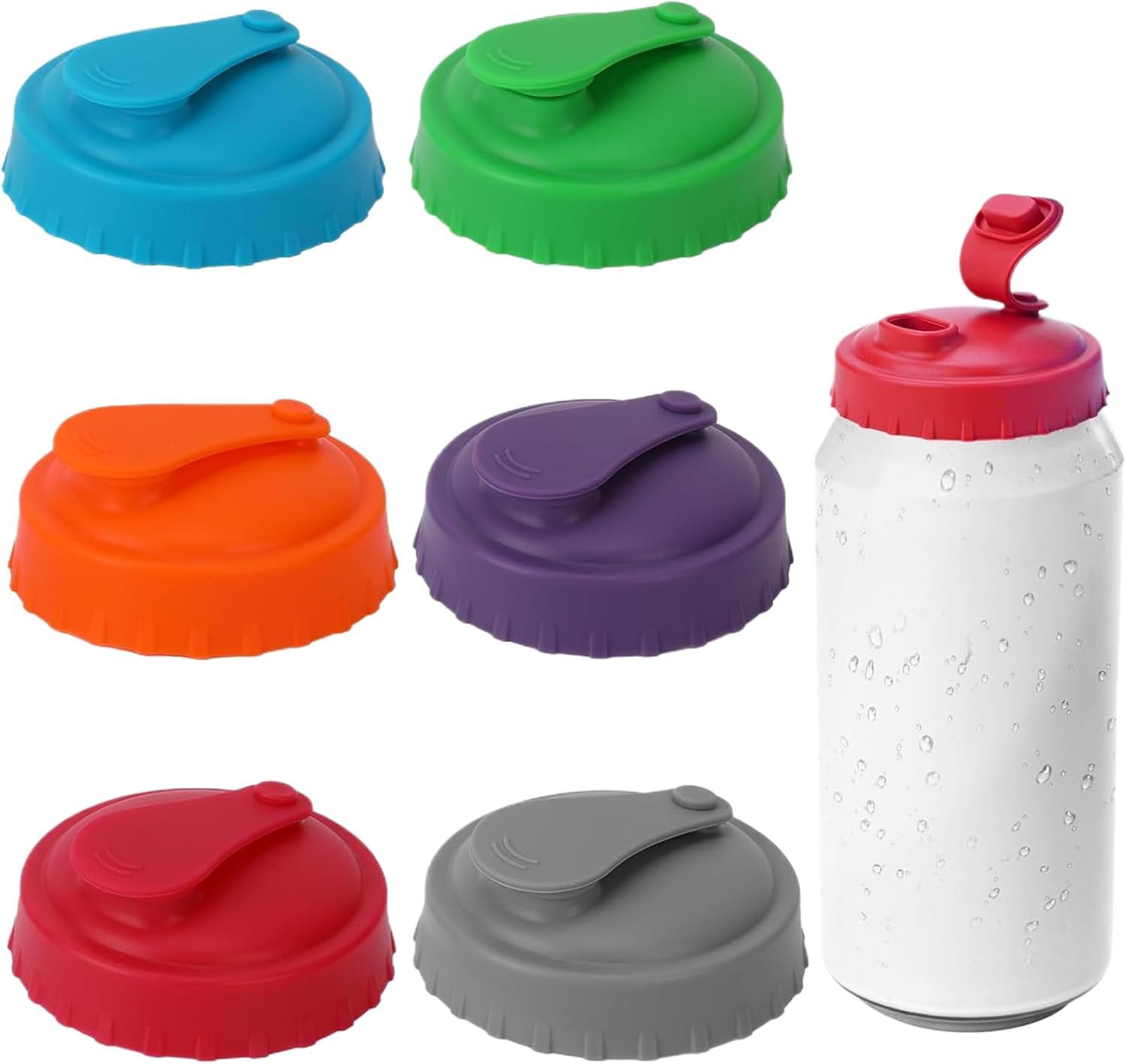 Maonativey 6-Pack Reusable Silicone Can Lids For Standard Soda & Beer Cans - Leakproof Beverage Can Covers With Airtight Seal - Fits Coke, Pepsi, Energy Drink Cans, Dishwasher Safe For Parties, Travel, Home