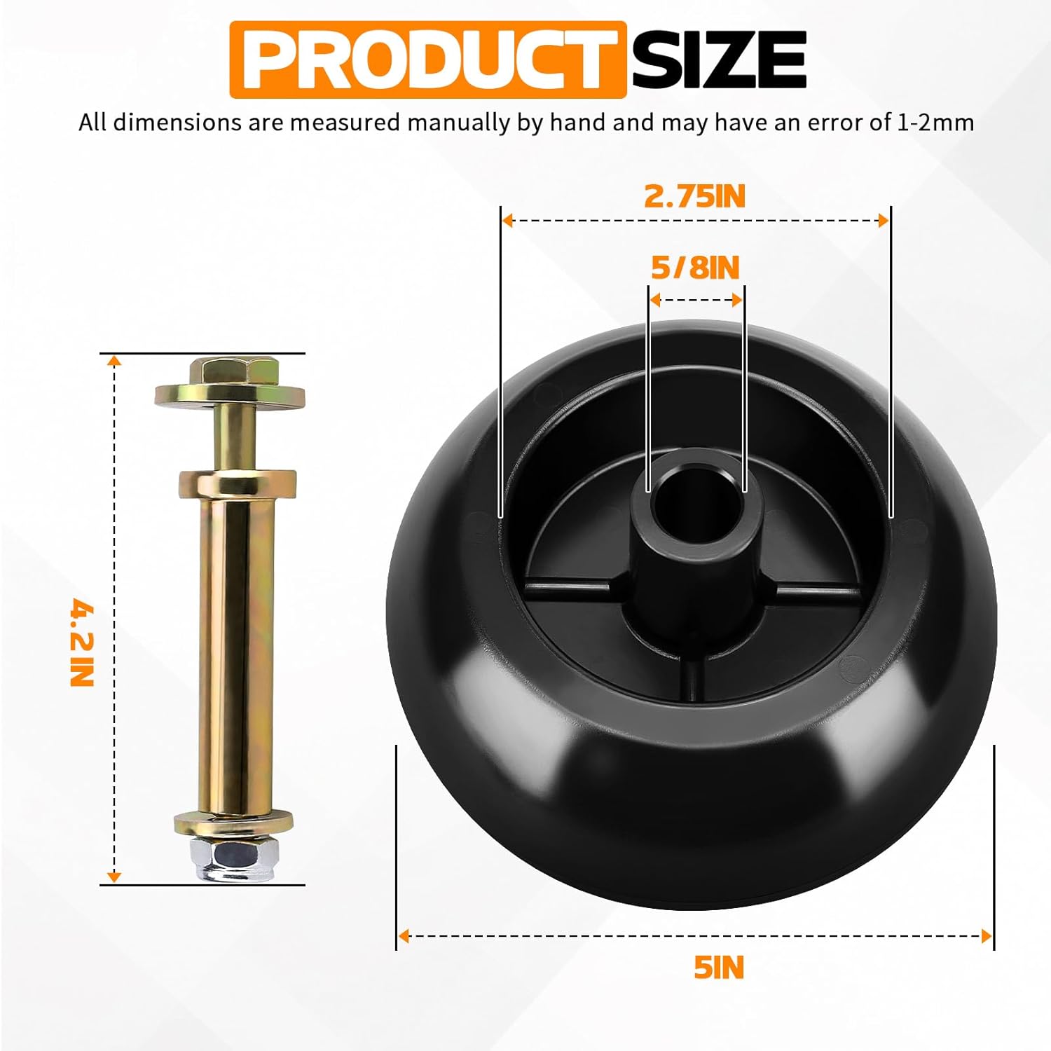 Mower Anti Scalp Deck Wheel Kit Compatible with Bad Boy 022-5234-98 Exmark 1-603299 103-4051 103-7263 Toro 1-603299 Kubota K5351-42110 & Many Bore 5/8" Wheel Size (6pcs)
