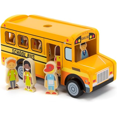 Imagination Generation Back to School Bus Wooden Vehicle Play Set with 8 Character Figures, 7 Students, 1 Bus Driver