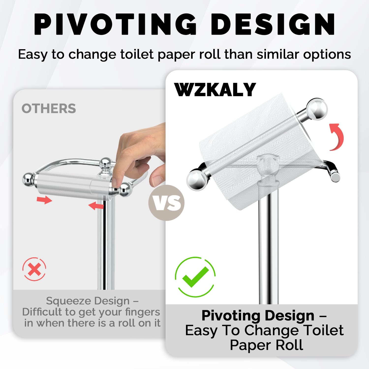 Toilet Paper Holder Stand Stainless Steel & Weighted Base Chrome — Amazon image 3