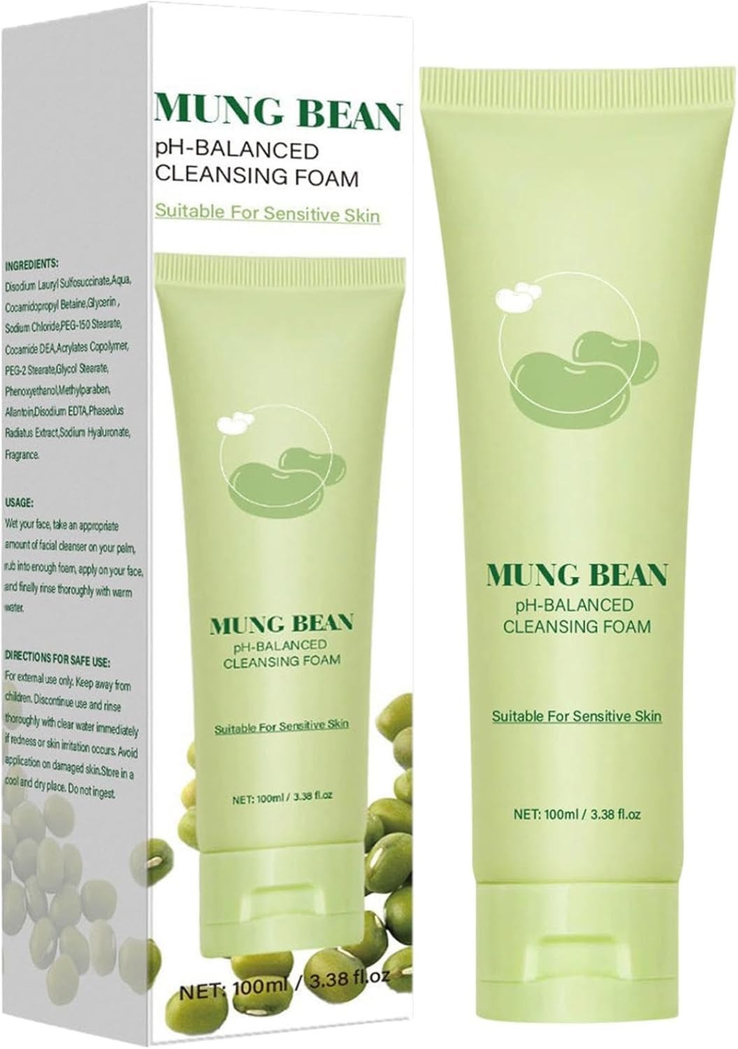 Schiuma detergente bilanciata per fagioli mung Detergente per il viso a pori profondi Esfoliante delicato Detergente per il viso idratante lenitivo per tutti i tipi di pelle (1Pezzo)