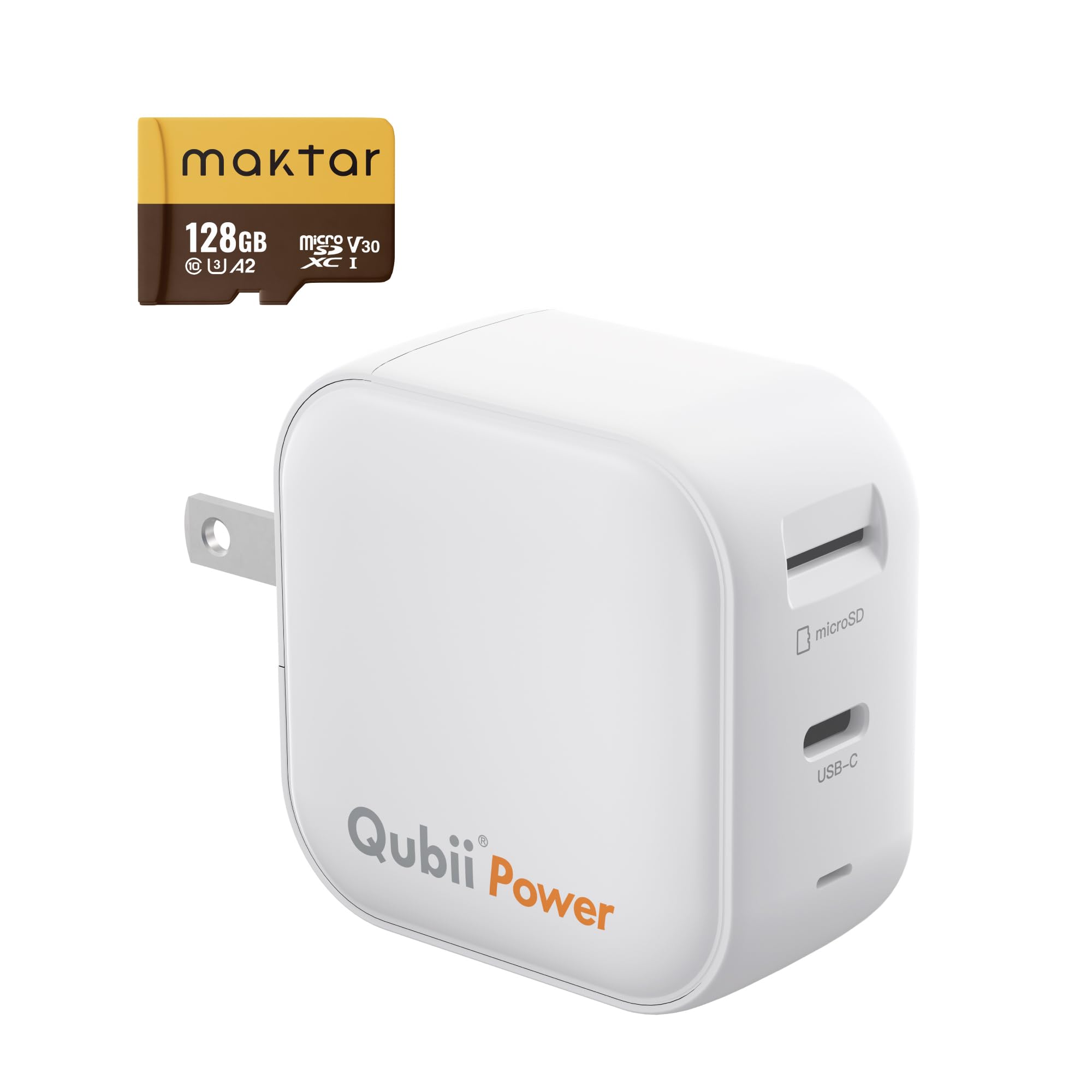 Maktar Qubii Power Photo and Video Backup Charger Instantly Free Up Space with 128GB MicroSD Card for iPhone