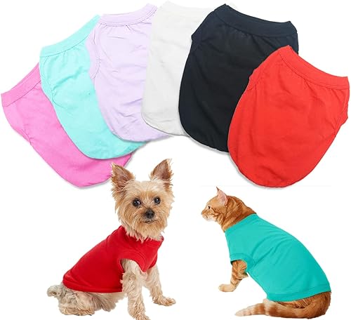 Miniatura 1 de Paquete de 6 camisetas de Yorkie para perros extra pequeños, 100% algodón, ropa para cachorros, ropa de chihuahua en blanco, camiseta para cachorros