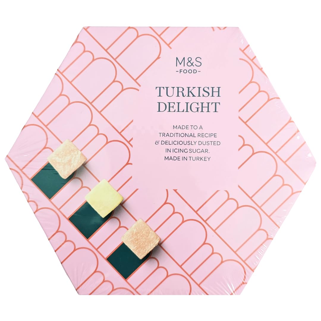 Turkish Delight 325g, M&S, Made in Turkey Delicious Dusted in Icing Sugar, in a Premier Life Store Box