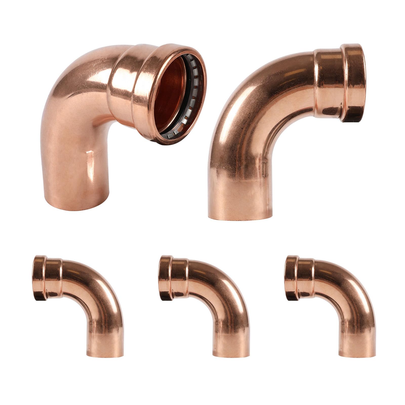 Paquete de 5 Codos de Calle de Cobre, Codo de Calle de 90 Grados de 1-1/4 Pulgadas P x FTG, Conector de tubería de Rosca Hembra a presión