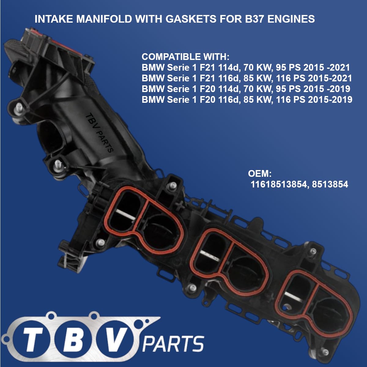 Módulo Colector de Admisión con Juntas Compatible con Serie 1 F20 F21 114d 116d Motor B37 2015-2021 | OEM 11618513854 8513854 | Sustitución Directa