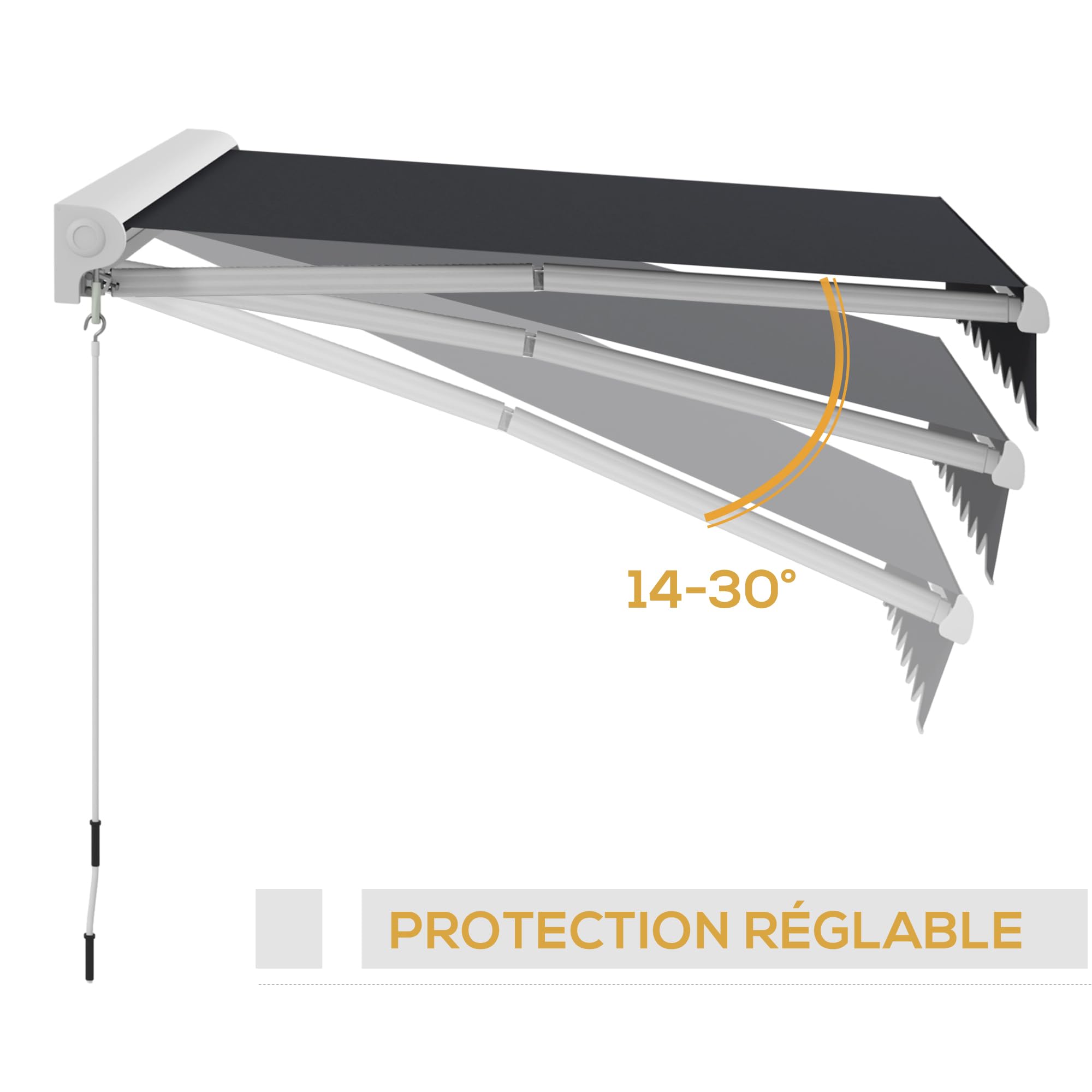 Outsunny Store banne électrique et Manuel rétractable dim. 295L x 250l cm télécommande fournie Aluminium Polyester Haute densité imperméabilisé Anti-UV, Gris