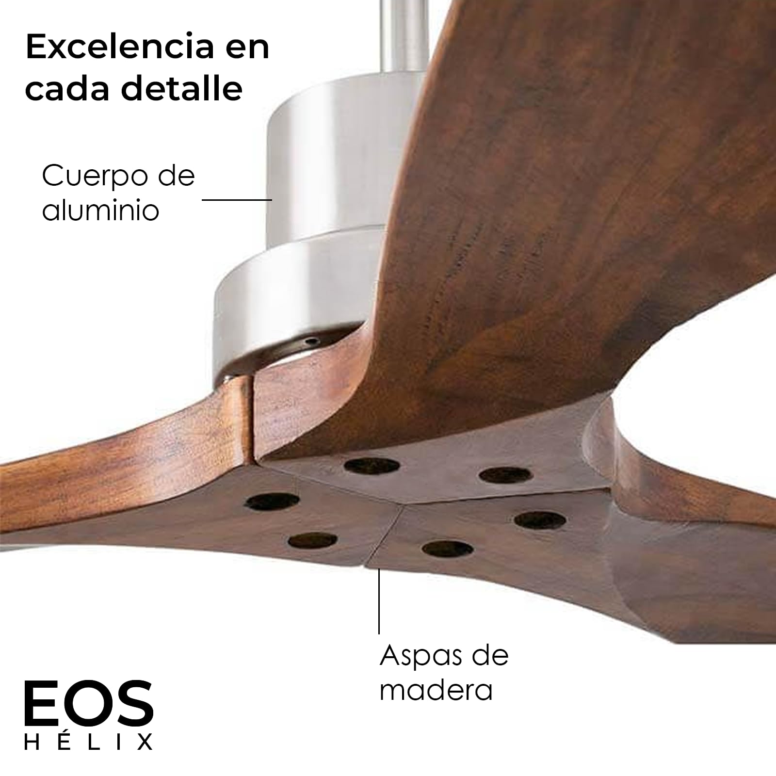 YOEVU HÉLIX Ventilador de Techo sin Luz, Mando a Distancia, 132 cm, Nogal