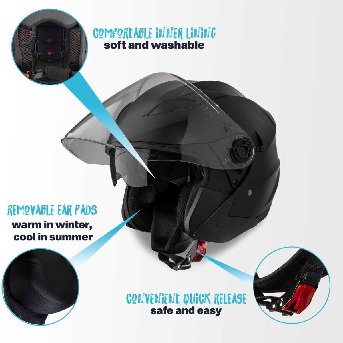VINZ Calobra Jethelm mit Sonnenblende und Visier | Roller Helm Motorradhelm | ECE 22.06 Zertifiziert | in Gr. XS-XXL