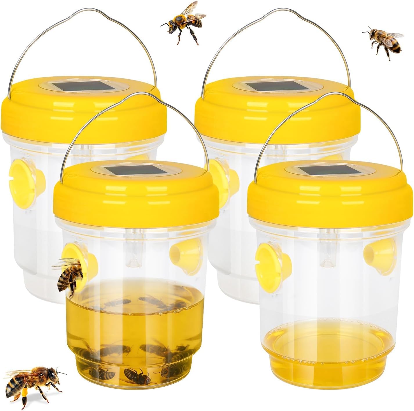 Piège Frelon Asiatique avec Lumière LED,4 Pièges Réutilisables à Double Entrée pour Guêpes et Frelons,Extérieur,Jardin et Balcon,sans Produits Chimiques
