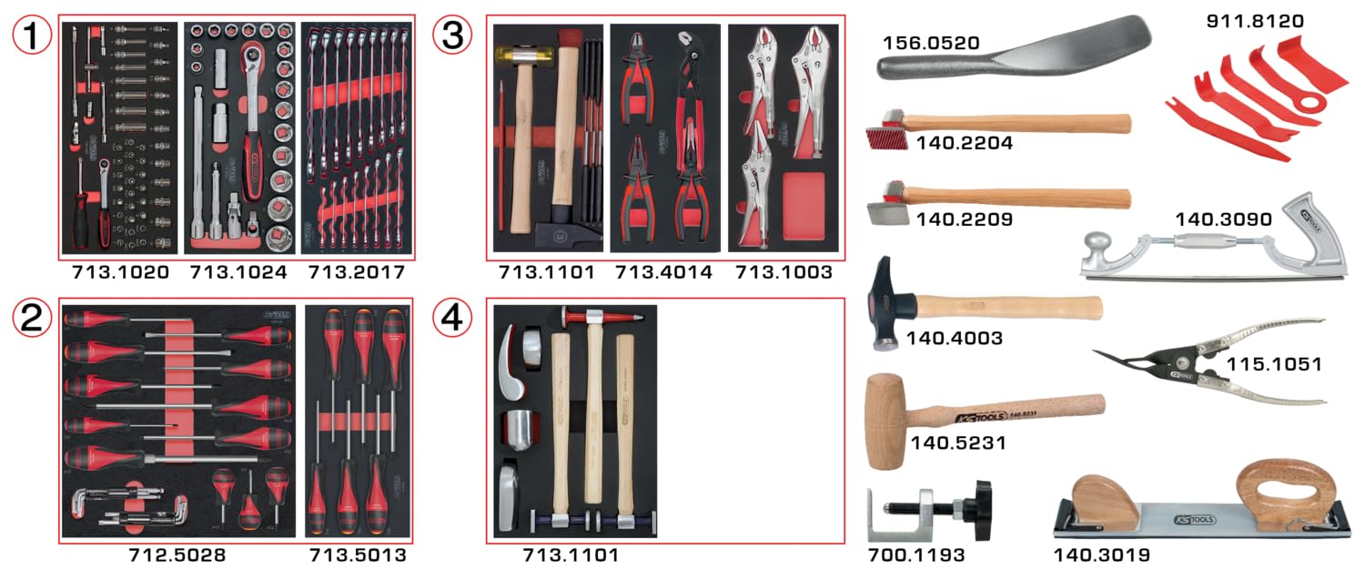 KS Tools 714.0154 - Set di utensili per la carrozzeria, 166 pezzi
