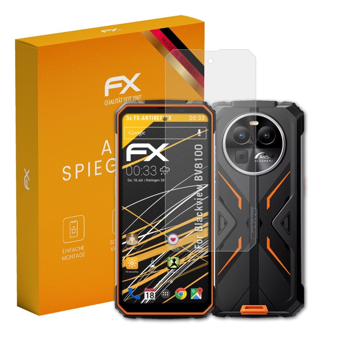 atFoliX Screen Protector compatible with Blackview BV8100 Screen Protection Film, anti-reflective and shock-absorbing FX Protector Film (3X)