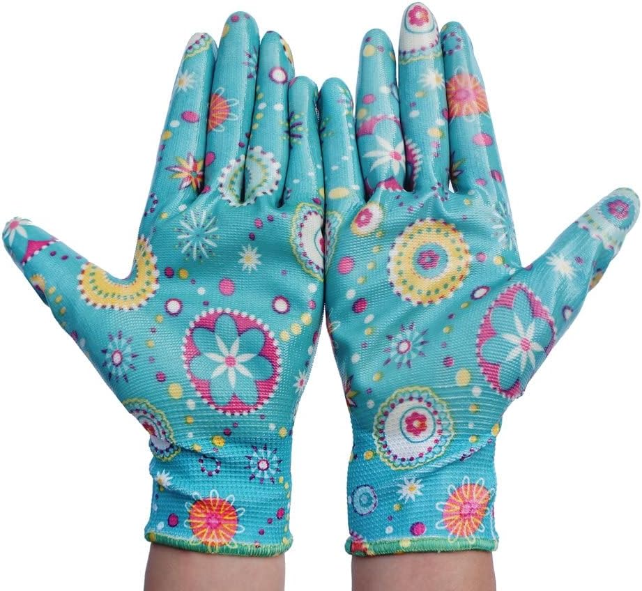 Clear Nitrile Garden Working Gloves - PROMEDIX - Comfort Flex Coated Work Gloves, Super Light Weight, Breathable Gloves, Fit Most Size & 2 Pairs of Assorted Color Gloves