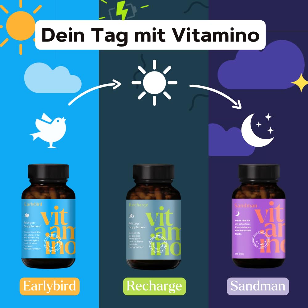 Vitamino Recharge - Koffeinhaltige Kapseln mit Guarana, Grüntee, B-Vitaminen uvm., für Deine mentale Performance - Vegan, Glutenfrei, Lactosefrei