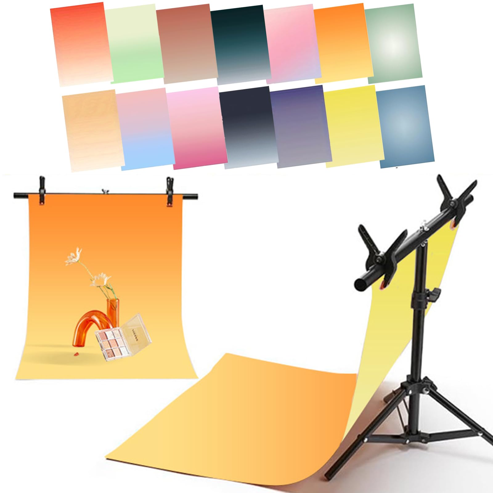 7 Piezas de Papel de Fondo Gradual para fotografía de diseño Original de 14 Patrones con Soporte, Doble Cara, Impermeable, Reutilizable, 34 x 23 Pulgadas, Fondos de Mesa Morandi para Alimentos, Joyas