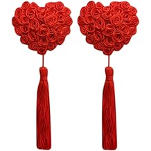 KINGSEVEN womens Reusable Flower Silicone Pasties Sexy Breast Petals Tassel Bra, Flower-red-heart Shaped, One Size