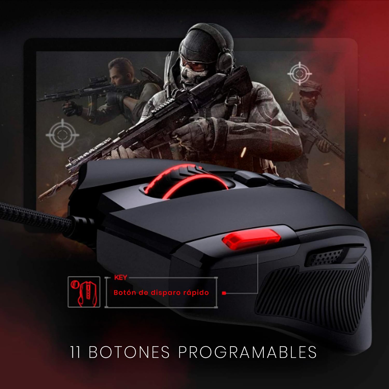 Redragon M612 Predator RGB Gaming Mouse, 8000 DPI Mouse ottico cablato Gamer con 11 pulsanti programmabili e 5 modalità retroilluminate, software supporta tasti fai da te pulsante di fuoco rapido - nero