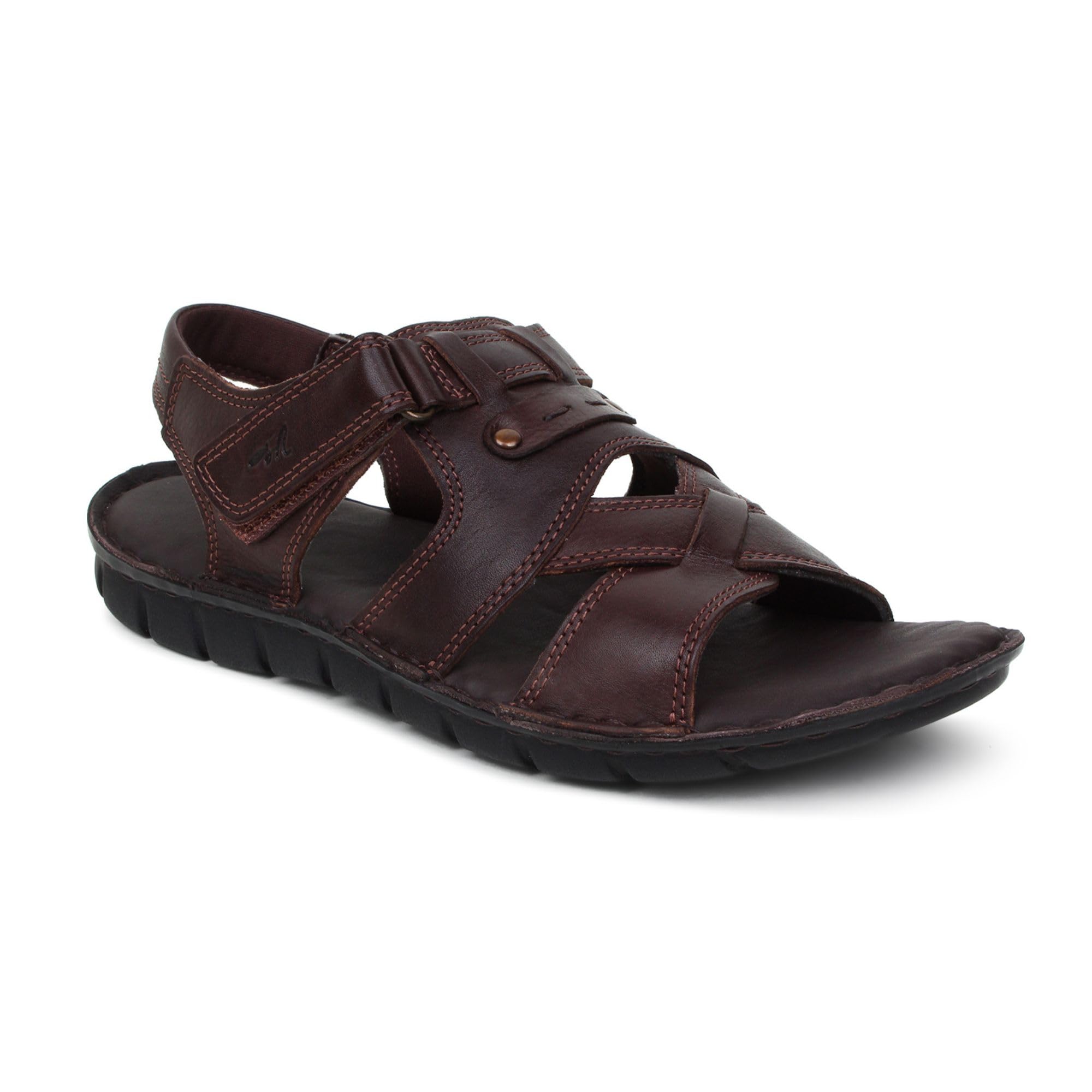 Men's Leather Sandals, Brown, Casual Comfort with PU Sole-image-41