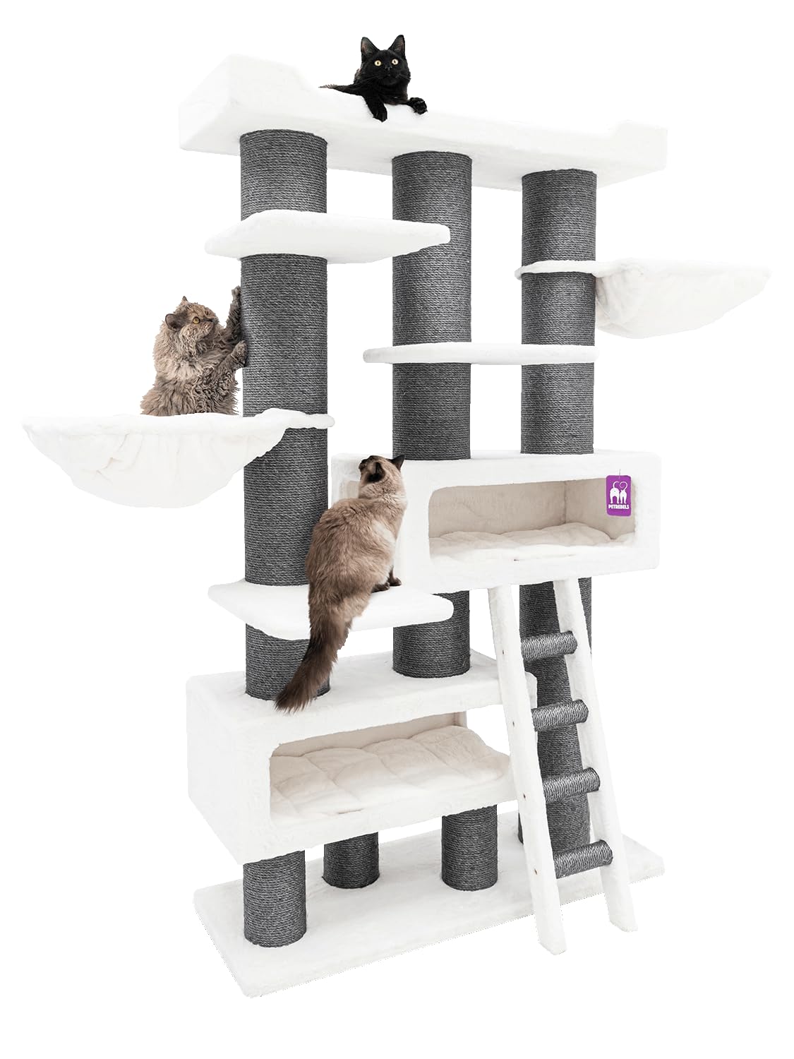 Petrebels Maine Coon drapak XXL, syberyjski, wysokość 200 cm, jakość premium, designerskie meble do drapania dla dużych kotów, kolor biały