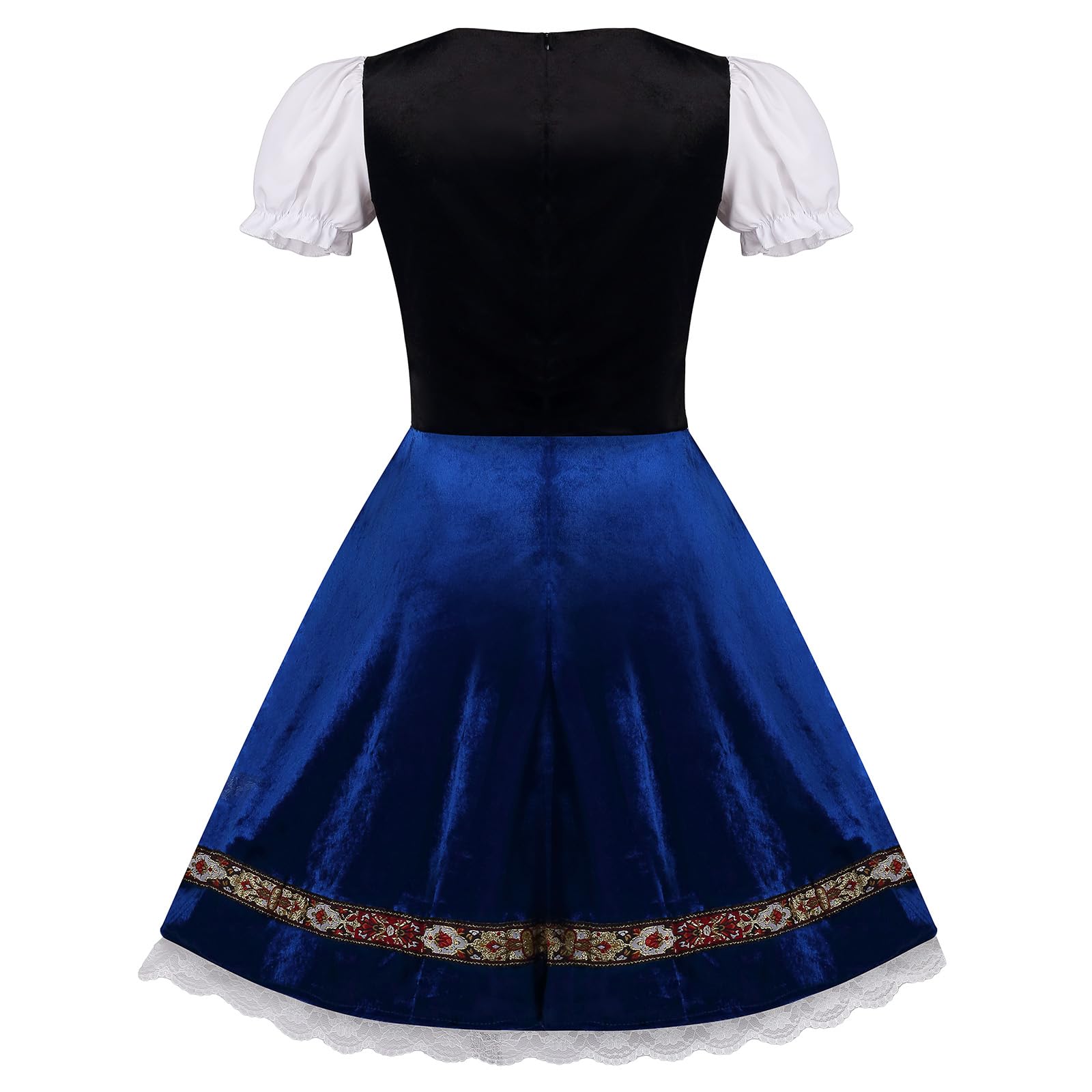 maxToonrain Oktoberfest Outfit Women Socks,Women's German Beer Bavarnian Traditional Short Sleeve Velvet Halloween Costume Fancy Dress for Womens(Blue M) - Image 4