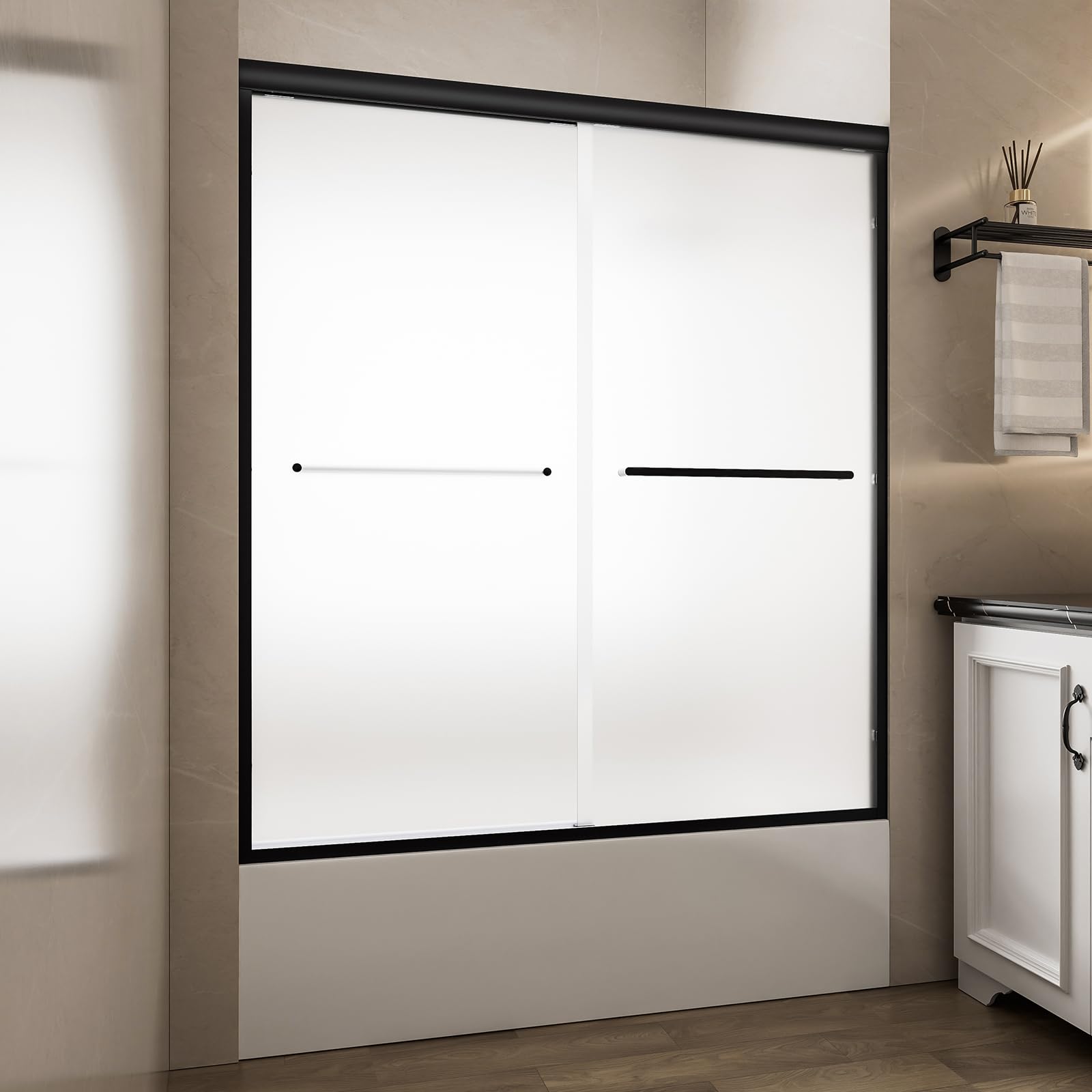 Photo 1 of KisaTub 55-60" Shower Door, Frosted Glass, BlackX00562FZ0N