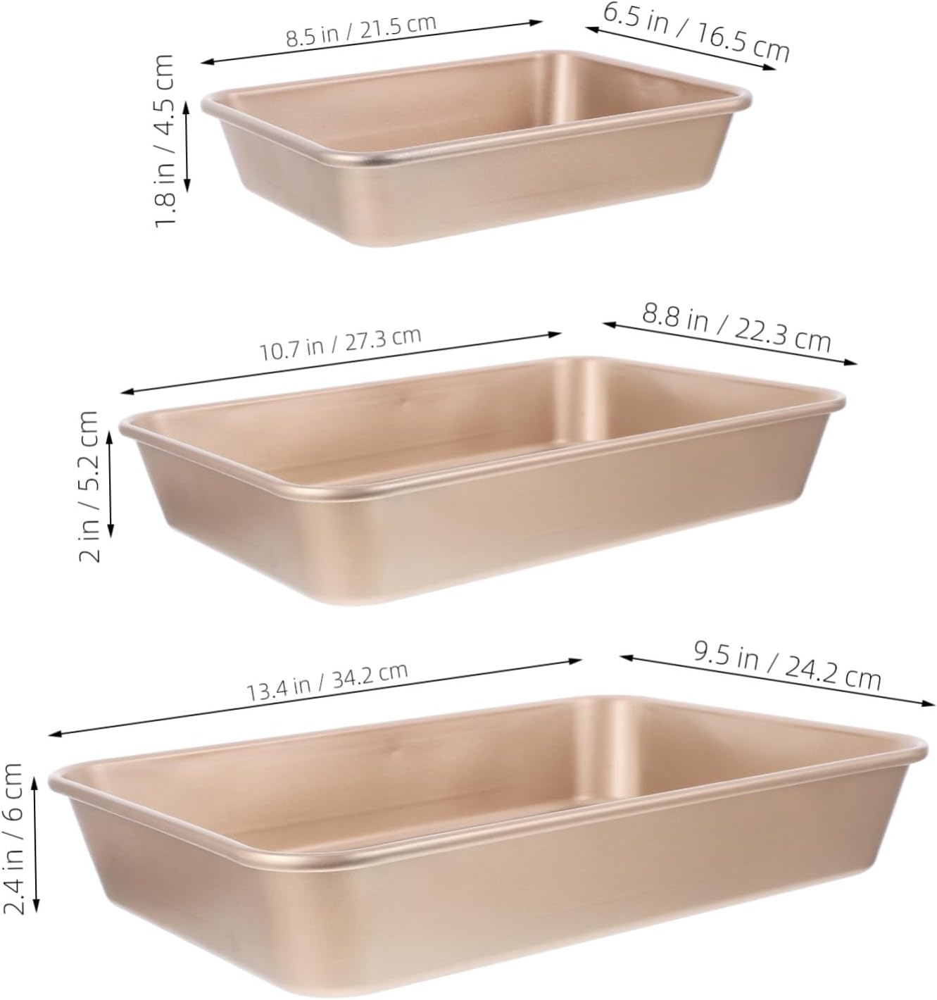 3pcs Nonstick Deep Baking Pan Heavy Duty Rectangle Bakeware for Cakes Lasagna Bread Finish for Oven Toaster Oven