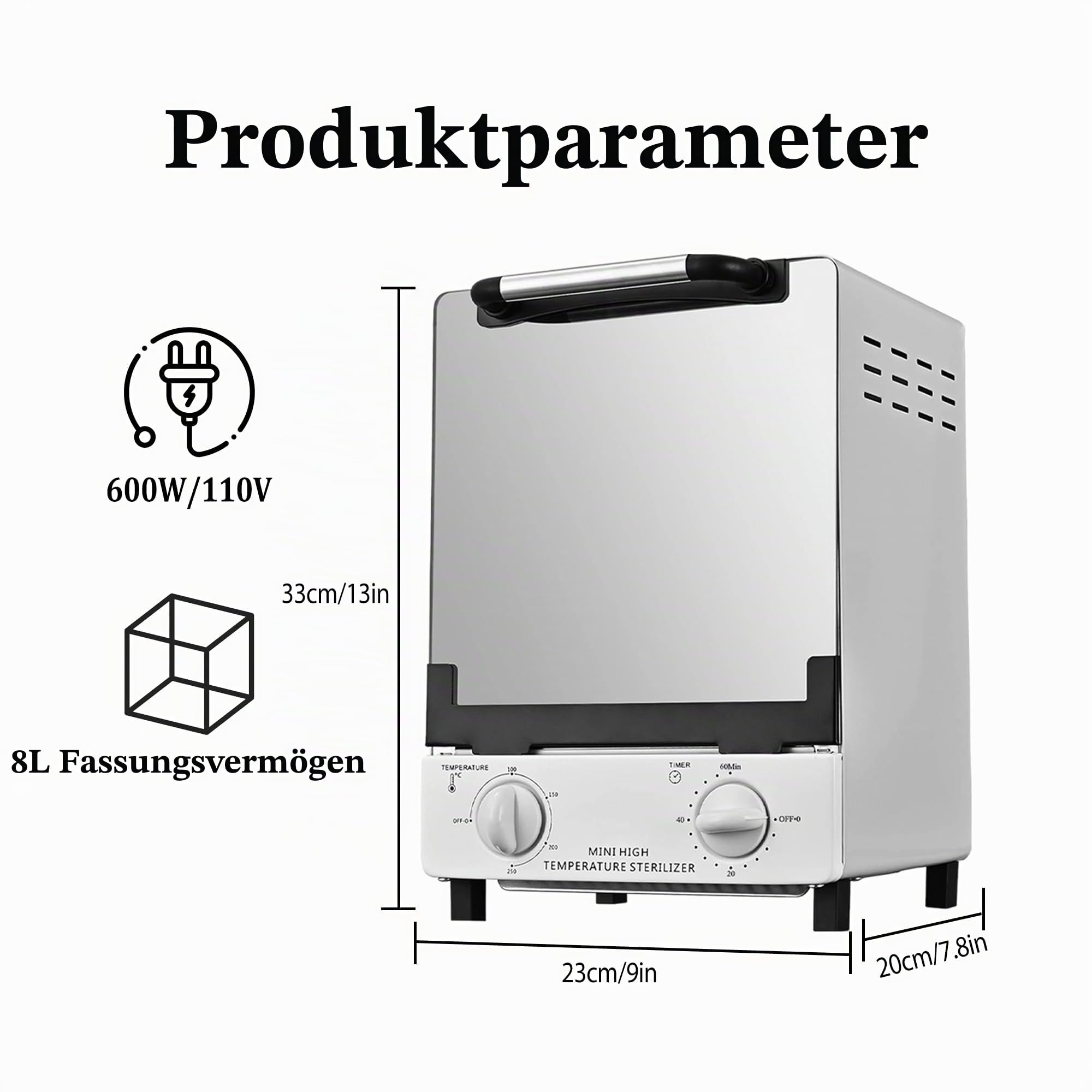 Hochtemperatur-Sterilisator, 10 Liter Fassungsvermögen, max. 250°C, mit Temperaturregelung und Timer, für Friseursalon, Spa, Nagelstudio, Werkzeugsterilisator